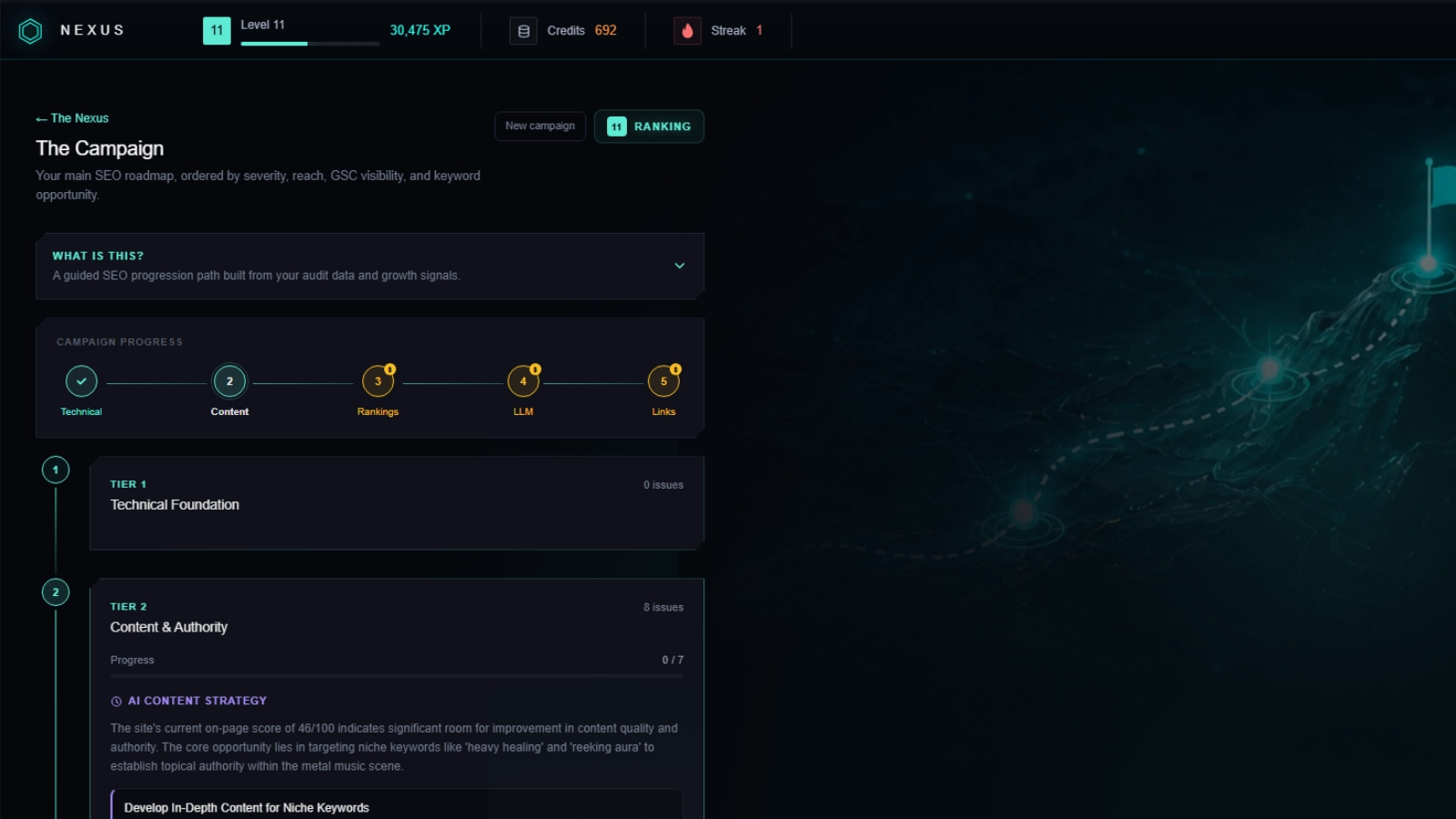 Growth Nexus showing missions turned from findings
